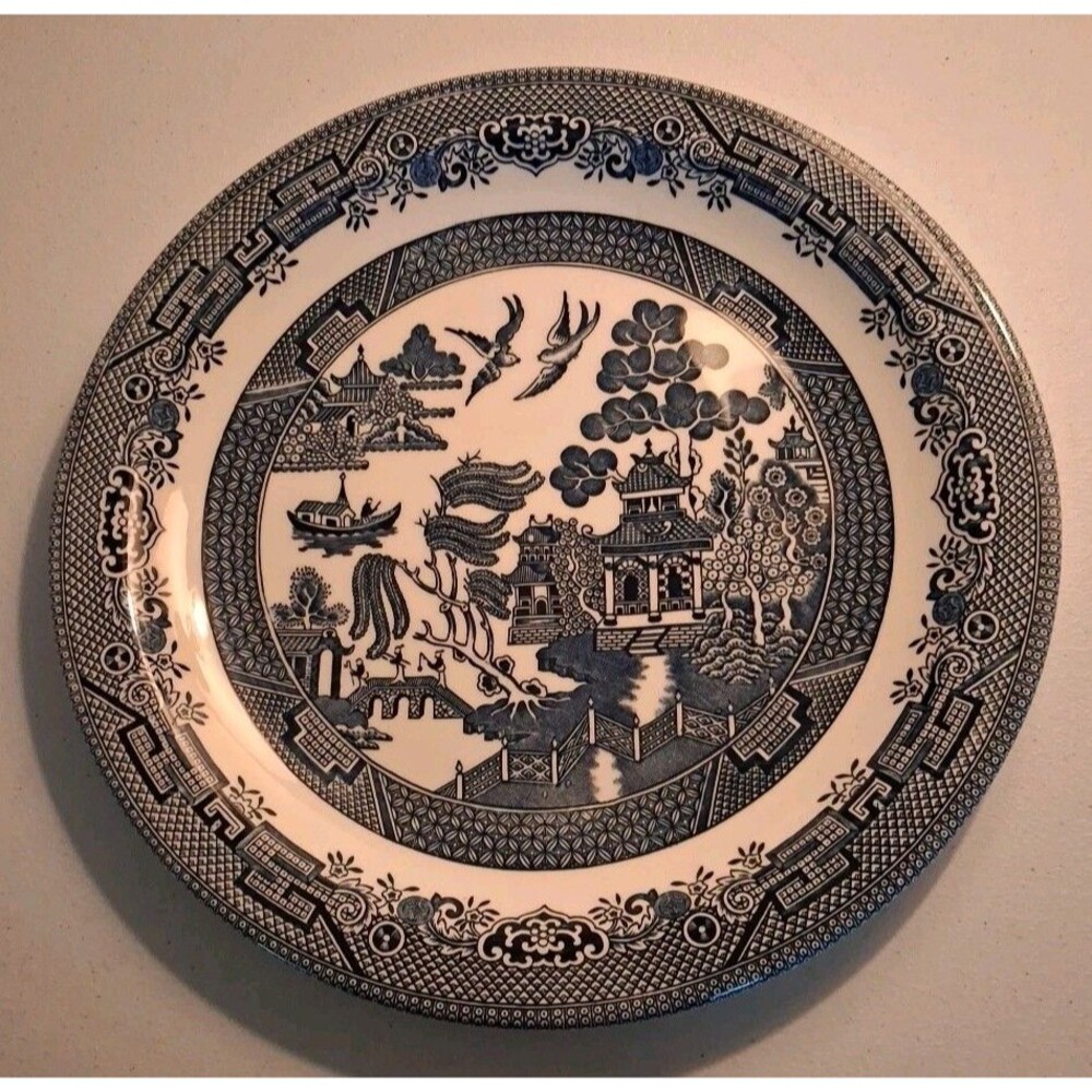 VINTAGE CHURCHILL BLUE WILLOW 12 1/2" CHOP PLATE ROUND PLATTER